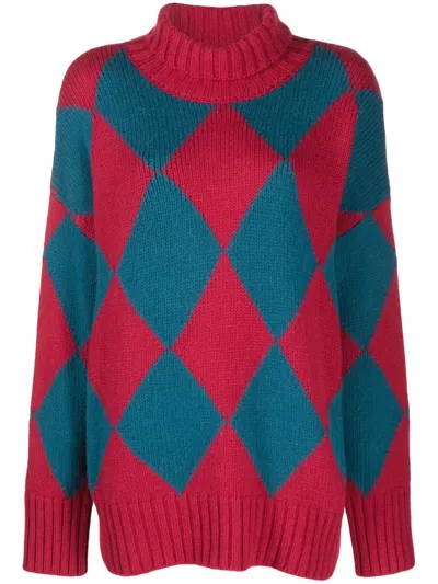 LA DOUBLEJ ARGYLE INTARSIA-KNIT JUMPER