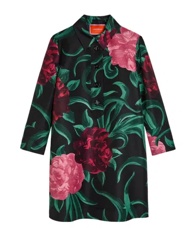 La Doublej Artemis Floral Wool-blend Mini Shirt Dress In Black