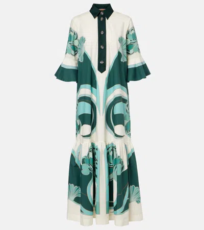 La Doublej Artemis Printed Cotton Poplin Shirt Dress In Green
