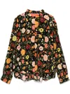 La Doublej Atelier Floral Funnel-neck Silk Blouse In Black