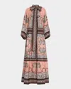 La Doublej Athena Balloon-sleeve Neck-tie Silk Maxi Dress In Pink