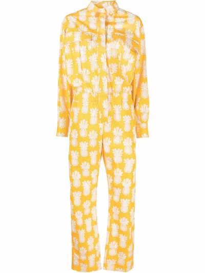 LA DOUBLEJ AVIATOR PINEAPPLE-PRINT COTTON JUMPSUIT