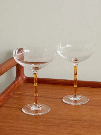 La Doublej Bamboo Set Of Two Crystal Glass Champagne Coupes In Transparent