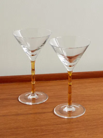 La Doublej Bamboo Set Of Two Crystal Glass Martini Glasses In White