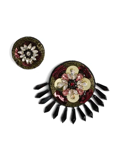 La Doublej Beaded Sequined Pins (set Of Two) In Black