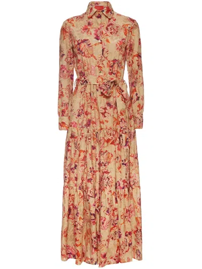 La Doublej Bellini Floral-print Shirt Dress In Nude