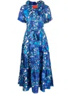 La Doublej Belted Waist Mid-calf Length Dress In Blue