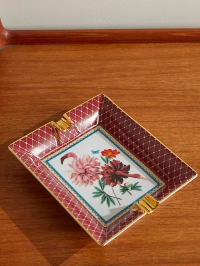 La Doublej Beto Val Birdbloom Painted Porcelain Ashtray In Red