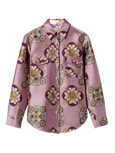 La Doublej Floral-print Jacquard Shirt Jacket In Purple