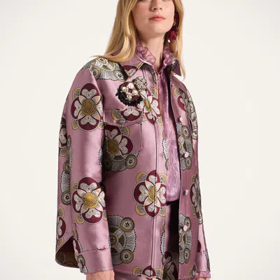 La Doublej Floral-print Jacquard Shirt Jacket In Pink