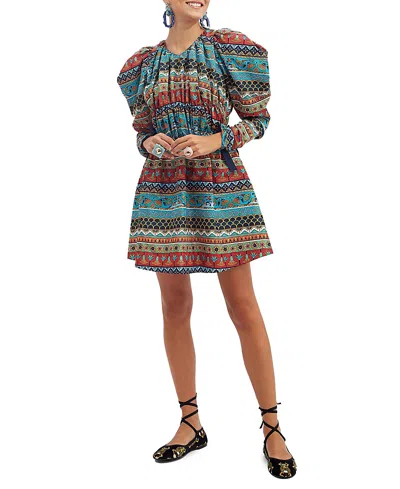 La Doublej Biennale Midi Dress In Giza Placee Turquoise
