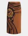 La Doublej Big Blooms Placee Midi Pencil Skirt In Brown