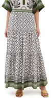 La Doublej La Double J Multicolor Tiered Maxi Skirt With Floral Pattern In Mirage Placee