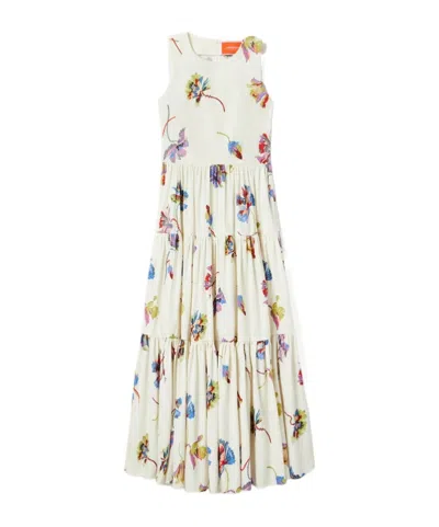 La Doublej Big Sleeveless Tiered Floral Dress In White