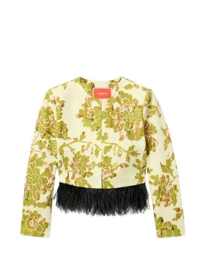 La Doublej Bijoux Feather-trim Jacket In Transparent