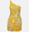 La Doublej Bold Shoulder Floral Cotton Minidress In Orange