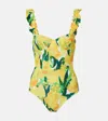 La Doublej Boop Floral Ruffled Swimsuit In Yellow