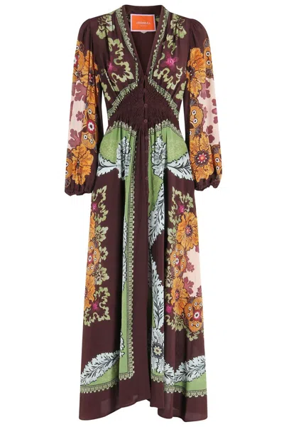 LA DOUBLEJ BORDEAUX PRINTED CREPE DE CHINE MAXI DRESS