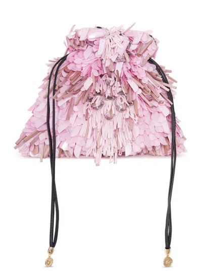La Doublej Borsa A Secchiello Con Paillettes E Frange Decorative In Pink & Purple