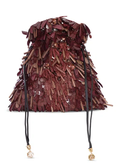 La Doublej Borsa A Secchiello Con Paillettes E Frange Decorative In Red