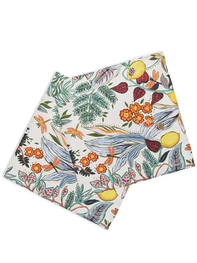La Doublej Botanical Napkin Set In Weiss