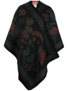 La Doublej Botanical-print Wool Poncho In Black