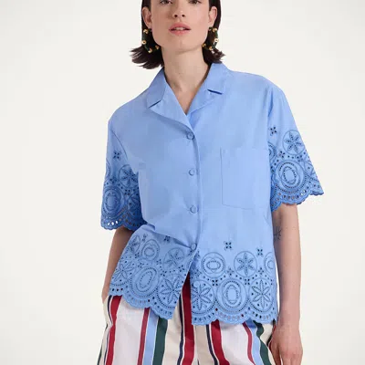 La Doublej Scalloped Broderie Anglaise Cotton-blend Shirt In Blue