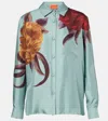 La Doublej Boy Printed Silk-twill Shirt In Blue