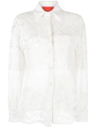 La Doublej Boy Lace-embroidered Button-down Shirt In White
