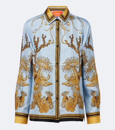 La Doublej Boy Printed Silk Satin Shirt In Blue