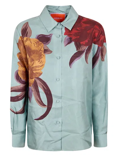 La Doublej La Double J Boy Printed Silk-twill Shirt In Blue