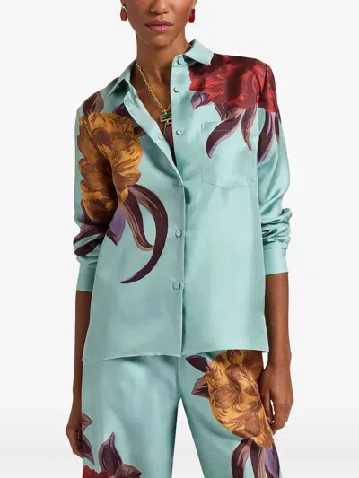 La Doublej La Double J Boy Printed Silk-twill Shirt In Blue