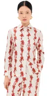 La Doublej La Double J Boy Floral-print Silk-twill Shirt In Dark Orange