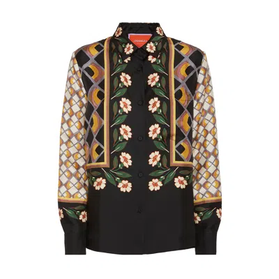 La Doublej La Double J Graphic Print Silk Boy Shirt In Black  