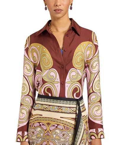La Doublej Boy Shirt In Kells Swirl Placee Burgundy