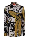 La Doublej La Double J Floral-patterned Silk Shirt With Classic Collar In Naranja