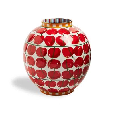 La Doublej Bubble Cherries Avorio-print Vase In Red