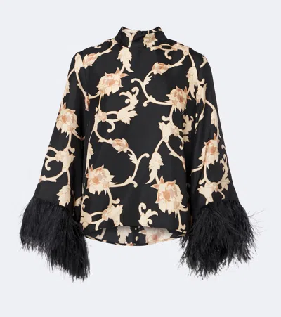 La Doublej Buttercup Black In Silk Twill With Feathers Make An Exit Top