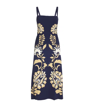 La Doublej Buy Me A Martini Floral-print Crepe Midi Dress In Blue