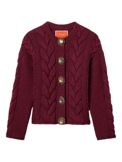 LA DOUBLEJ CABLE-KNIT EMBELLISHED-BUTTON CARDIGAN