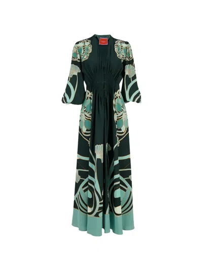 La Doublej Silk Printed Camerino Maxi Dress In Multi