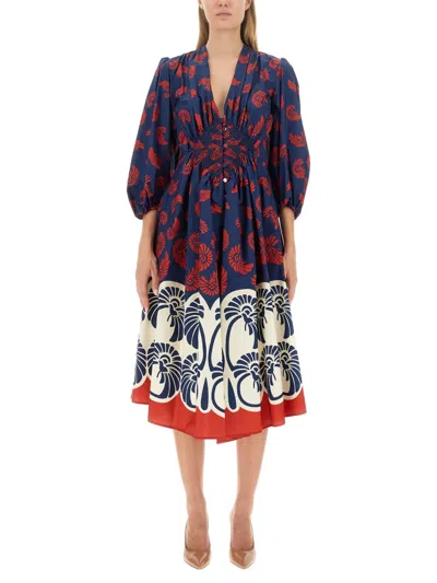 La Doublej Camerino Palm Tree-print Dress In Patterned Crimson