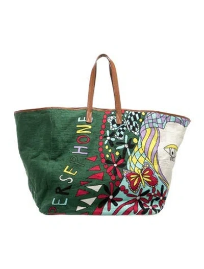 Pre-owned La Doublej Canvas Tote In Green