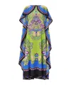 La Doublej Magic Cape-effect Printed Silk Crepe De Chine Maxi Dress In Green