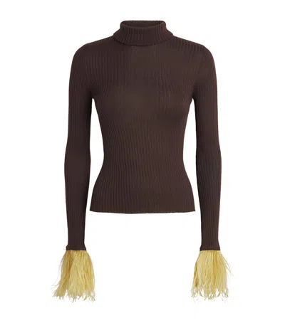 La Doublej Cashmere-silk Feather-trim Sweater In Brown