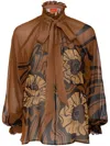 La Doublej Cerere Long-sleeve Silk Chiffon Blouse In Brown
