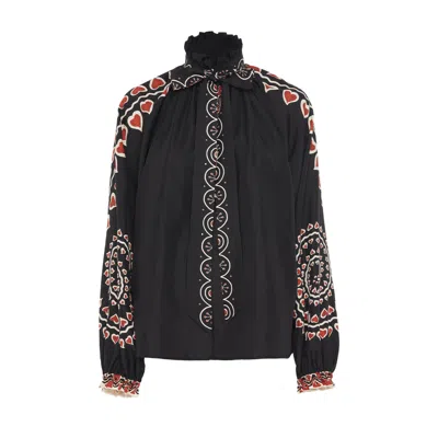 La Doublej Cerere Blouse In Gattopardo Placée Black In Silk Voile