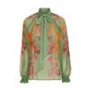 La Doublej La Double J High-neck Silk Shirt With Floral Print In Woodland Placée
