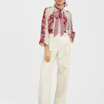 La Doublej Cerere Floral-print Silk Blouse In Neutrals