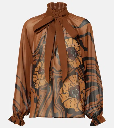LA DOUBLEJ CERERE FLORAL SILK CHIFFON BLOUSE